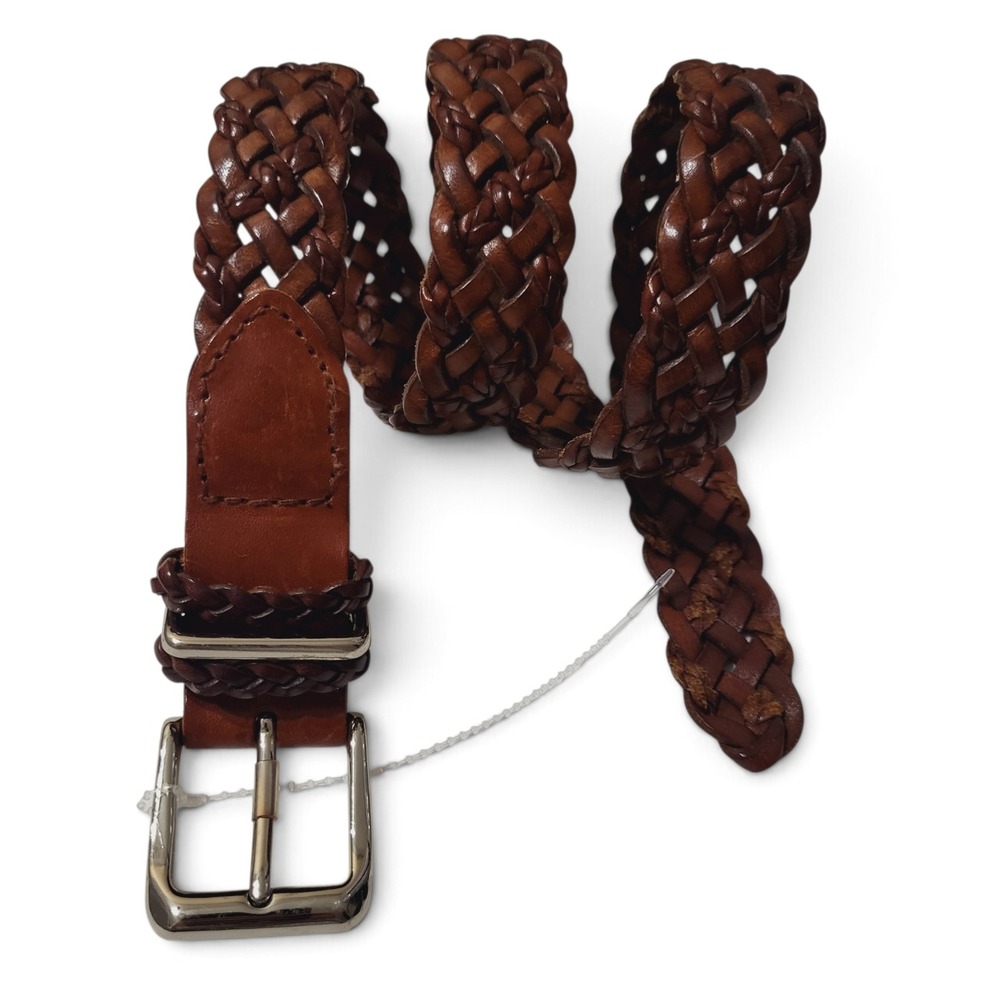 Talbots Women S Brown Braided Leather Belt Solid Brass Buckle  Equestrian Boho